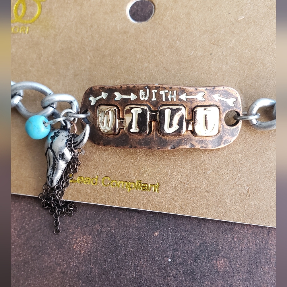 Oori "With Wild" Steer Skull & Turquoise Bead Bracelet